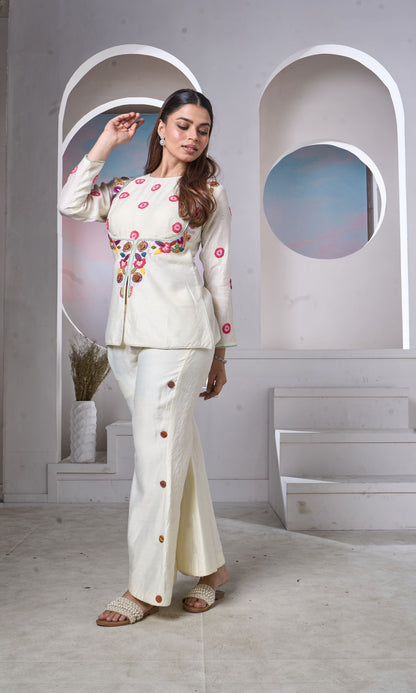 Ivory Hand-Embroidered Floral Kurta Set