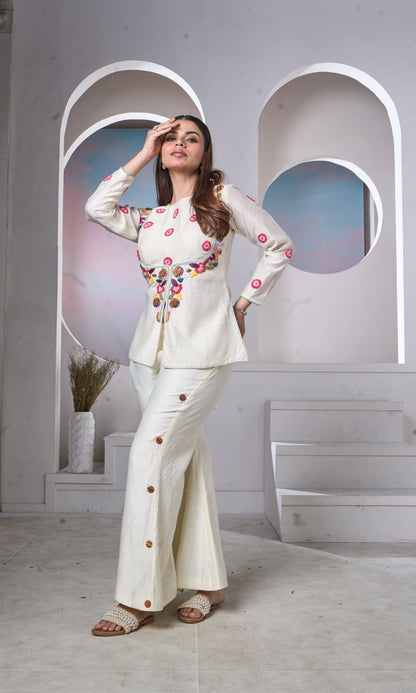 Ivory Hand-Embroidered Floral Kurta Set