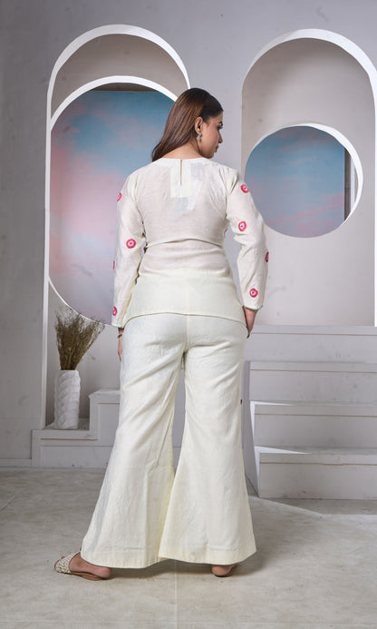 Ivory Hand-Embroidered Floral Kurta Set