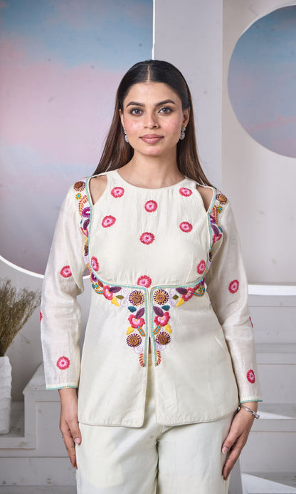 Ivory Hand-Embroidered Floral Kurta Set