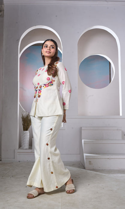 Ivory Hand-Embroidered Floral Kurta Set