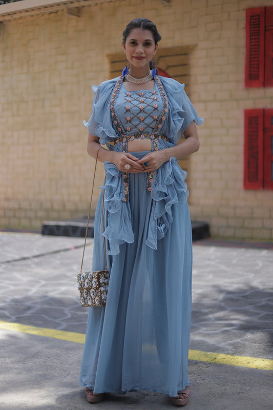 Ensemble Dupatta style veste à volants