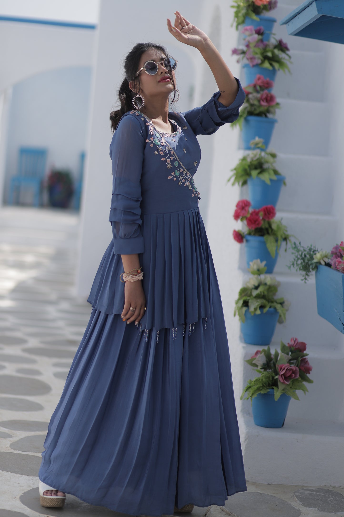 Pleated Angarakha Style Palazzo Set