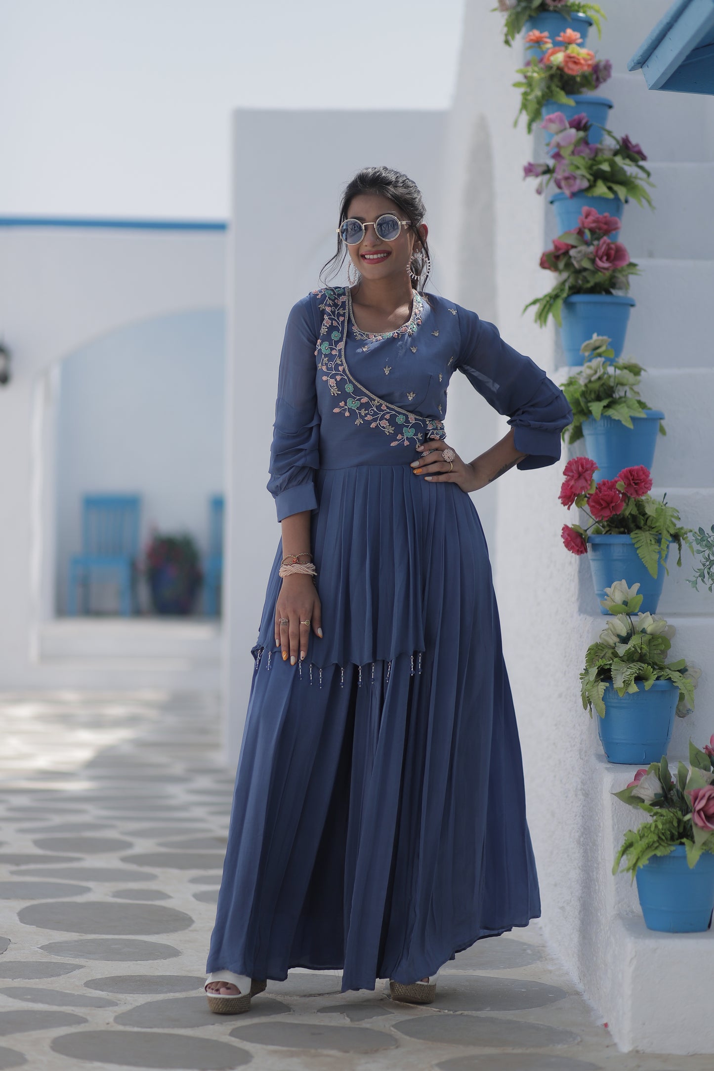 Pleated Angarakha Style Palazzo Set