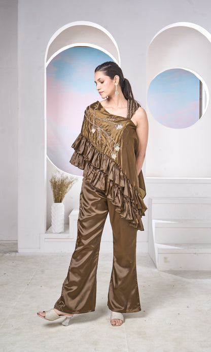 Bronze Luxe Draped Co-ord: Modern Festive Glam