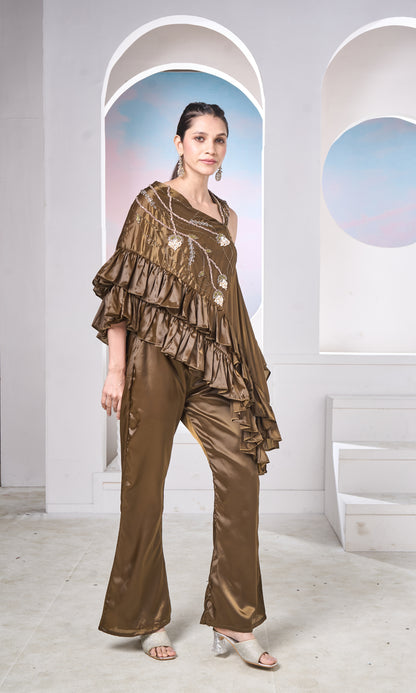 Bronze Luxe Draped Co-ord: Modern Festive Glam