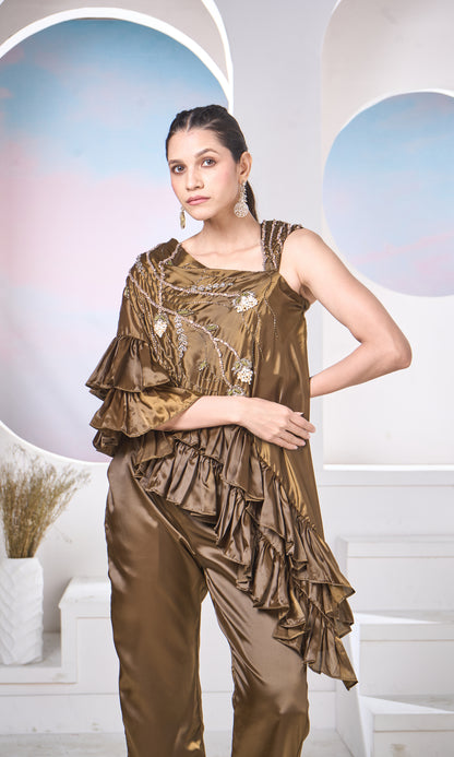 Bronze Luxe Draped Co-ord: Modern Festive Glam