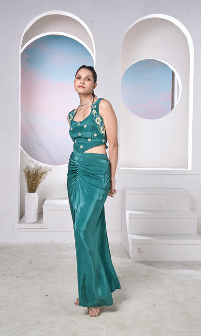 Emerald Embellished Co-ord Set (Ruched Skirt)