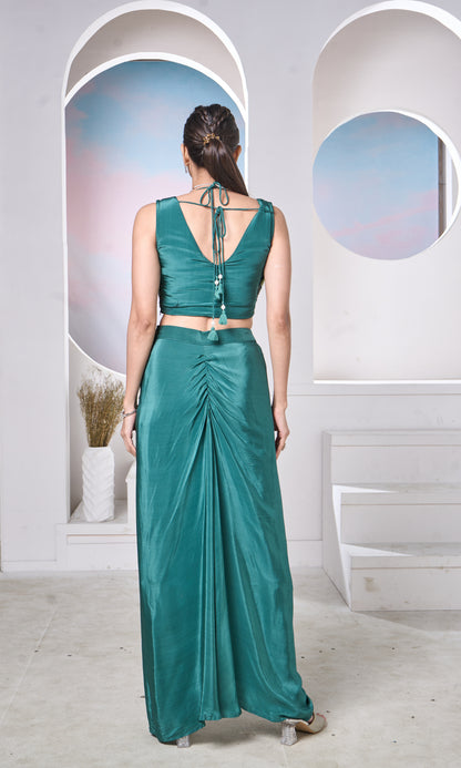 Emerald Embellished Co-ord Set (Ruched Skirt)