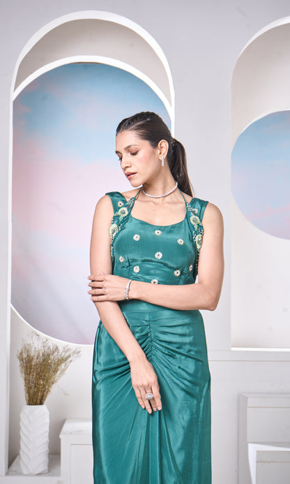 Emerald Embellished Co-ord Set (Ruched Skirt)