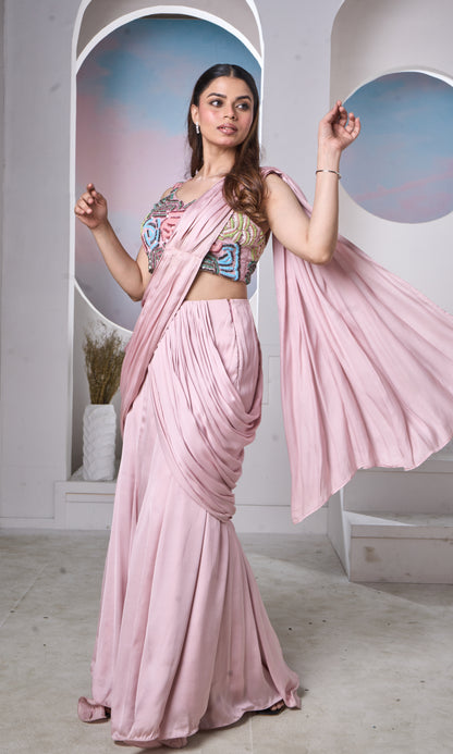Blush Draped Lehenga with Embellished Blouse – Blush Drape Royale
