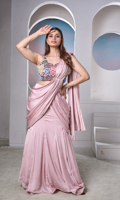 Blush Draped Lehenga with Embellished Blouse – Blush Drape Royale