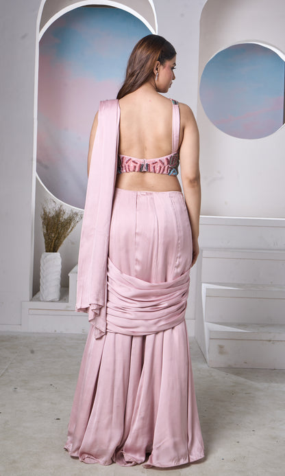 Blush Draped Lehenga with Embellished Blouse – Blush Drape Royale