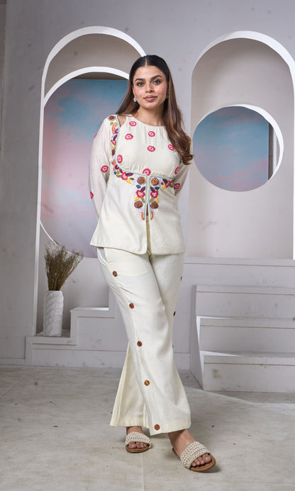 Ivory Hand-Embroidered Floral Kurta Set
