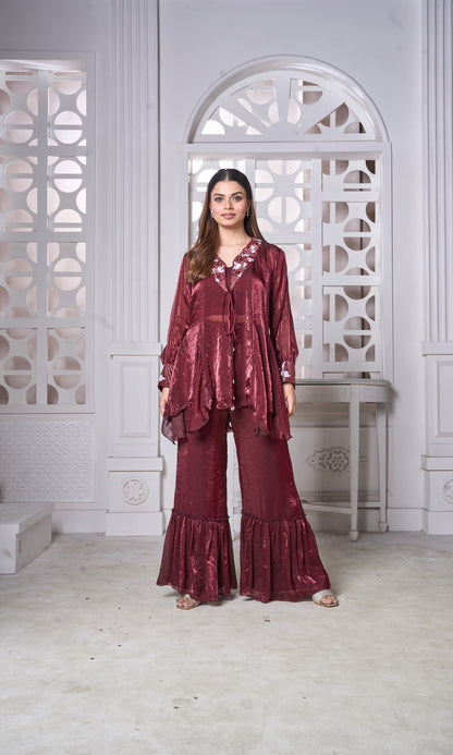 Maroon Shimmer Co-ord Set