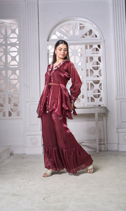 Maroon Shimmer Co-ord Set