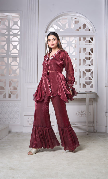 Maroon Shimmer Co-ord Set