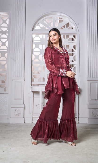 Maroon Shimmer Co-ord Set