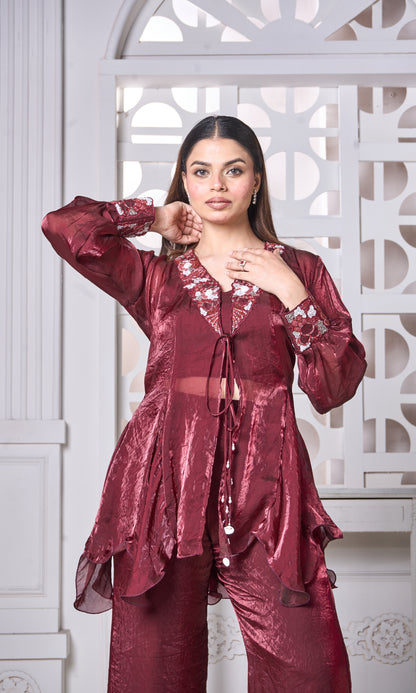 Maroon Shimmer Co-ord Set
