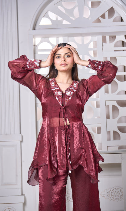 Maroon Shimmer Co-ord Set