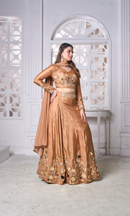 Rust Mirror Lehenga