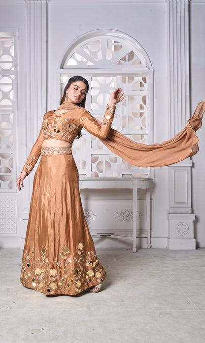Rust Mirror Lehenga