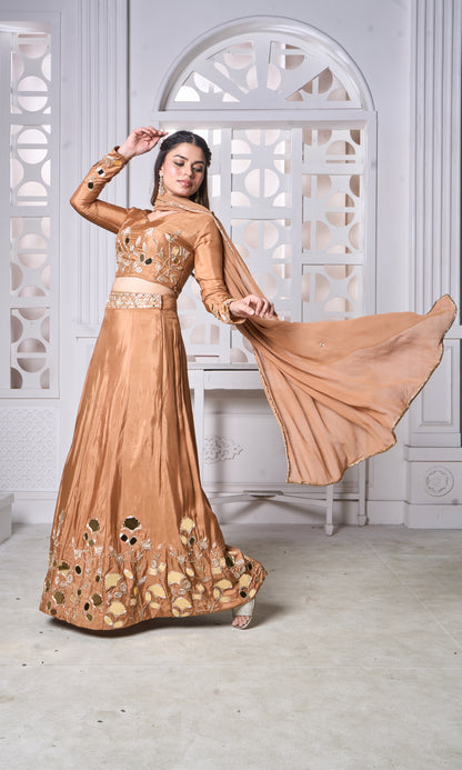 Rust Mirror Lehenga