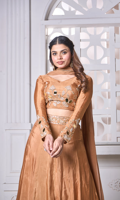 Rust Mirror Lehenga