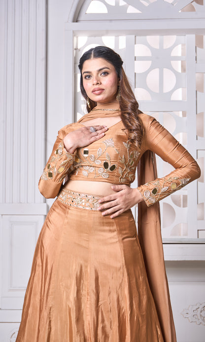 Rust Mirror Lehenga