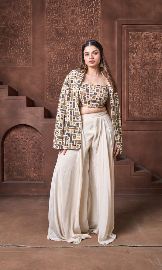 Geometric Ivory Blazer Set